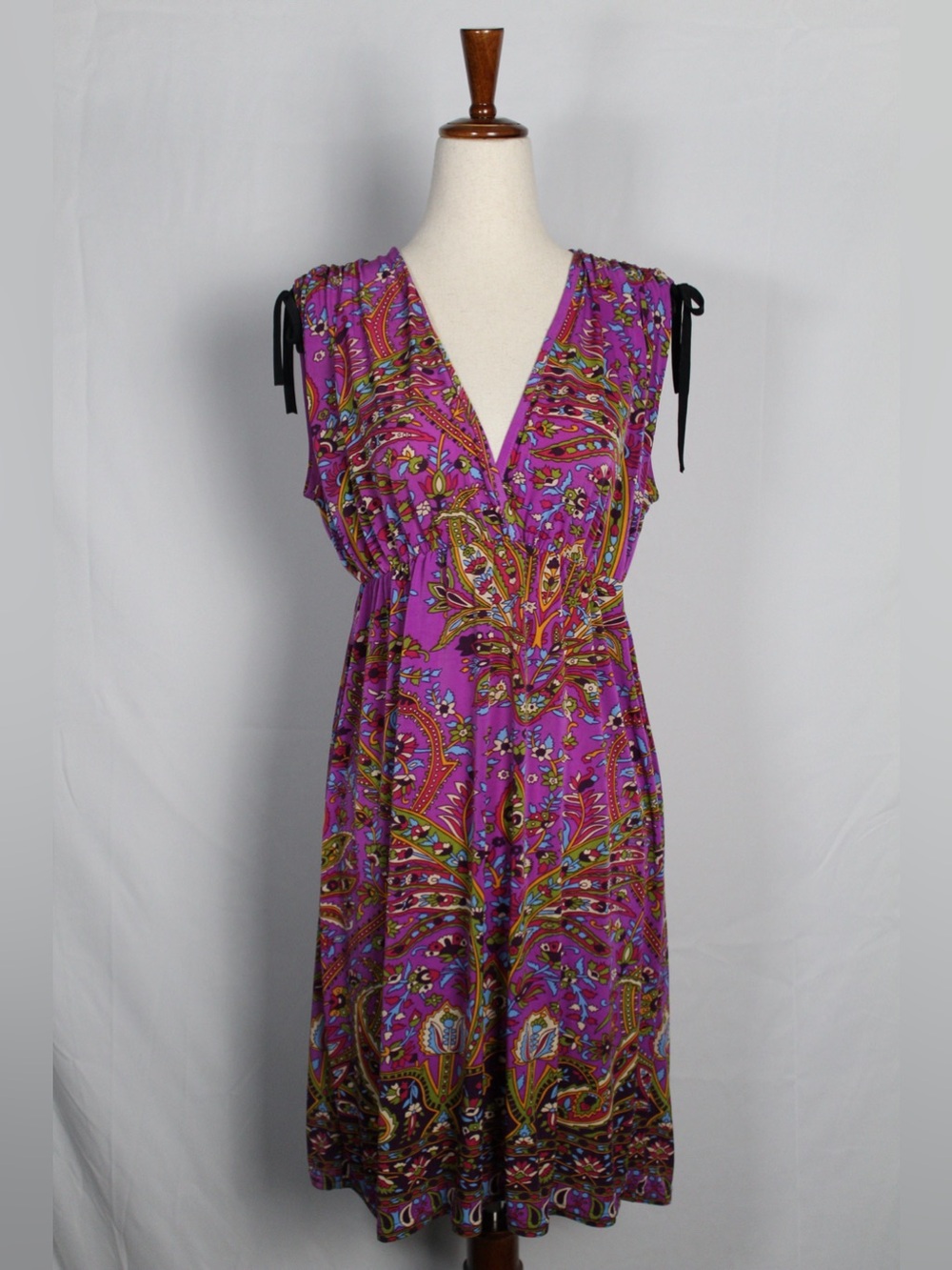 y2k Happie Sleeveless Purple Paisley V-Neck Mini Dress